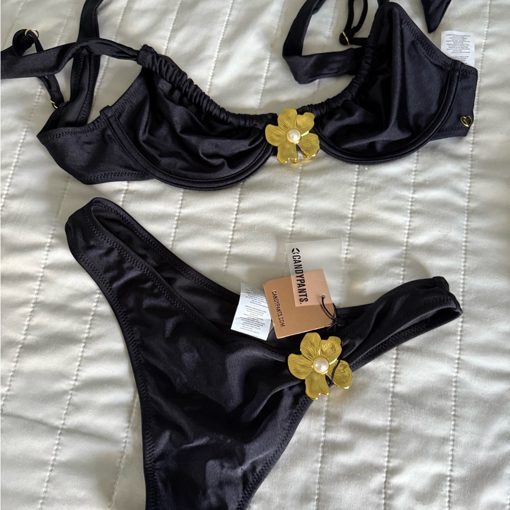 Black Bikini with Gold Floral Detail